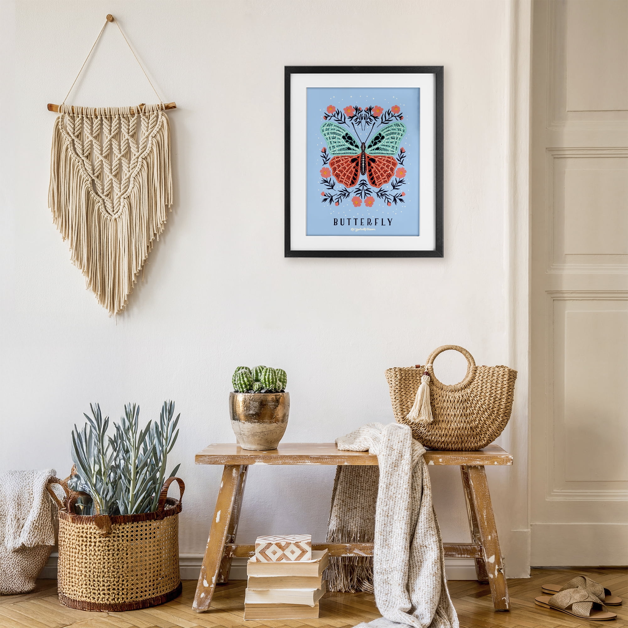 Stupell Industries Butterfly Symmetry on Blue Black Framed Print Under Glass, design by Indira Prieto | IndySign