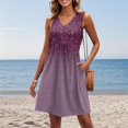 thumbnail image 4 of WTOBBY Women's Retro Floral Print Sleeveless V-Neck Casual Summer Dress with Splicing Design Beach Vacation Style for Pool Parties and Resort Events,PurpleL, 4 of 5