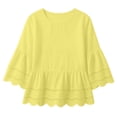 thumbnail image 3 of Lenpel Womens Cotton Linen Tops Fall 3/4 Length Sleeve Crew Neck Peplum Blouses Casual Fashion Hollow out Shirts, 3 of 7