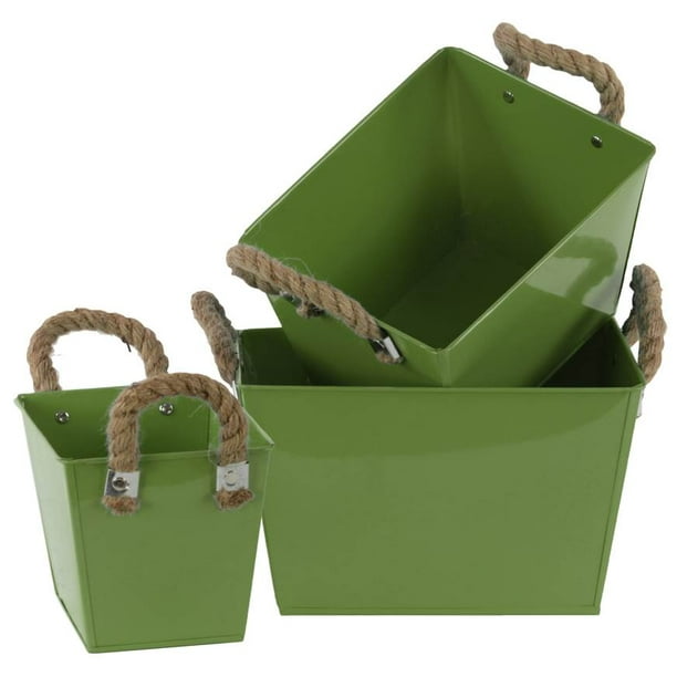 3Pc Rectangular Bucket Set with Two Rope Handles
