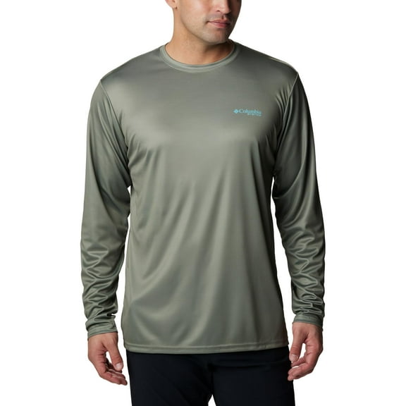 Columbia Men's Terminal Tackle PFG Fish Flag Long Sleeve, Cypress/Opal Blue Bass Lures, Medium