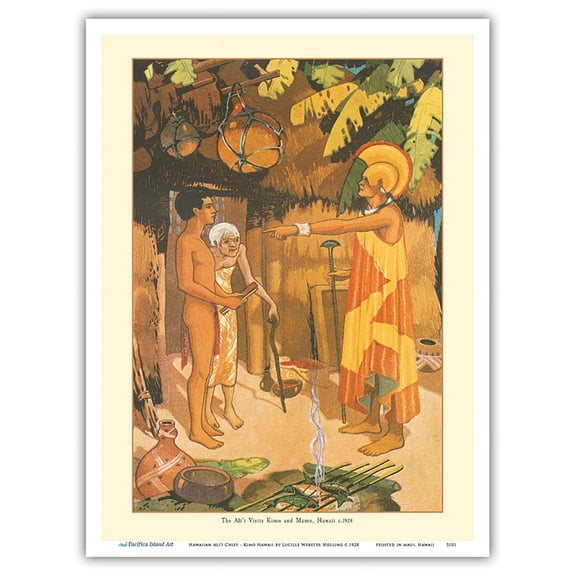 Visited By Hawaiian Aliʻi Chief - Book Plate From Kimo A Story of Hawaii - Vintage Illustration by Lucille Webster Holling c.1928 - Master Art Print (Unframed) 9in x 12in