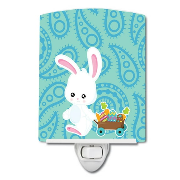 Caroline's Treasures BB6898CNL Easter Rabbit Paisley Blue Ceramic Night Light, 6x4x3", multicolor