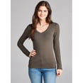 thumbnail image 2 of Emmalise Women's Junior and Plus Size Vneck Tshirt Long Sleeves Shirt Tee, Small, 3Pk Black, Navy, Olive, 2 of 4