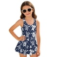 thumbnail image 4 of COEQINE Girls Swim Dress Fashion One Piece with Flowy Skirt & Built-in Brief, Classic Tank Style U-Neck and Wide Straps Swimsuit, for Beach & Pool, Sizes 10-11, Sea Turtle Navy Blue, 4 of 8