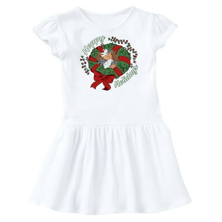 

Inktastic Hoppy Holidays Bunnies in Christmas Wreath with Red Bow Gift Toddler Girl Dress