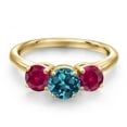 thumbnail image 3 of Gem Stone King 18K Yellow Gold Plated Silver London Blue Topaz and Red Created Ruby Engagement Ring for Women | 2.30 Cttw | Round 6MM | Gemstone November Birthstone | Size 5, 3 of 6