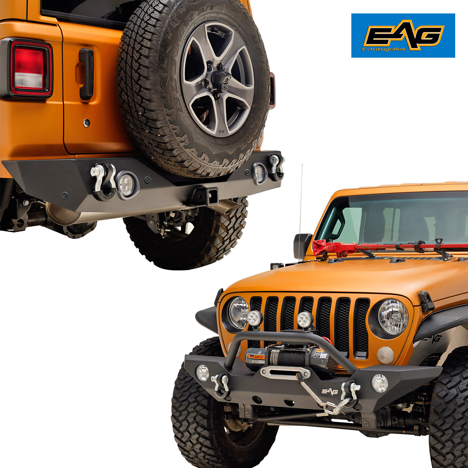 EAG Front Bumper with Fog Light Hole and LED Light Rear Bumper Combo