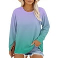 thumbnail image 2 of Plus Size Neck T Shirts Women Long Sleeve Tops Casual Summer Tshirts Loose Fit Tee Light Violet Women Blending Shirts Women's Long Sleeve T-Shirt(XXXL), 2 of 6