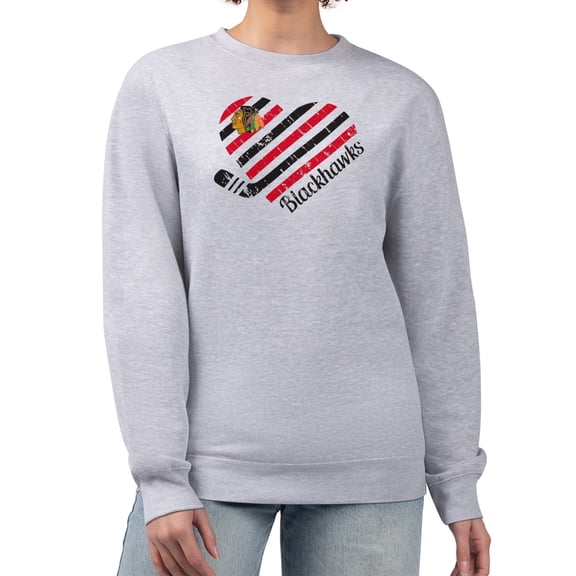 Women's G-III 4Her by Carl Banks  Heather Gray Chicago Blackhawks Heart Graphic Pullover Sweatshirt