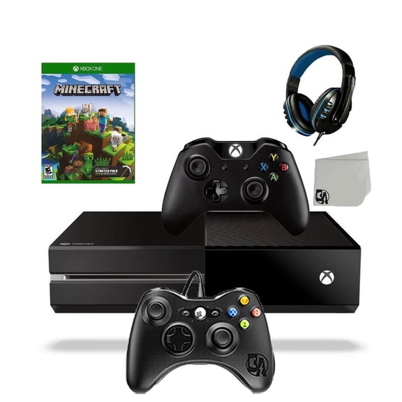 Pre-Owned Microsoft Xbox One Original 500GB Gaming Console Black Headset 2 Controller Included With Minecraft Game BOLT AXTION Bundle