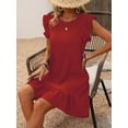 thumbnail image 7 of Cuteduck Womens Dresses Ruffle Sleeve Ruffle Hem Round Neck Textures Casual Dresses S-XL, 7 of 7