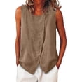 thumbnail image 2 of Camisole Tops For Women Casual Brown Cotton Linen Tank For Comfy Wear Sleeveless Crewneck Shirt Blouse Loose Fit Buttoned Decorative Vest Summer Tops For Women, 2 of 5