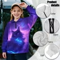 thumbnail image 6 of Uorisanigo Girls Oversized Sweatshirts Purple Galaxy Cat Half Zip Pullover Sweatshirt for Teen Girl Lightweight Long Sleeve Pullover Top Quarter Zipper Jackets for Teen Girl, 6 of 7