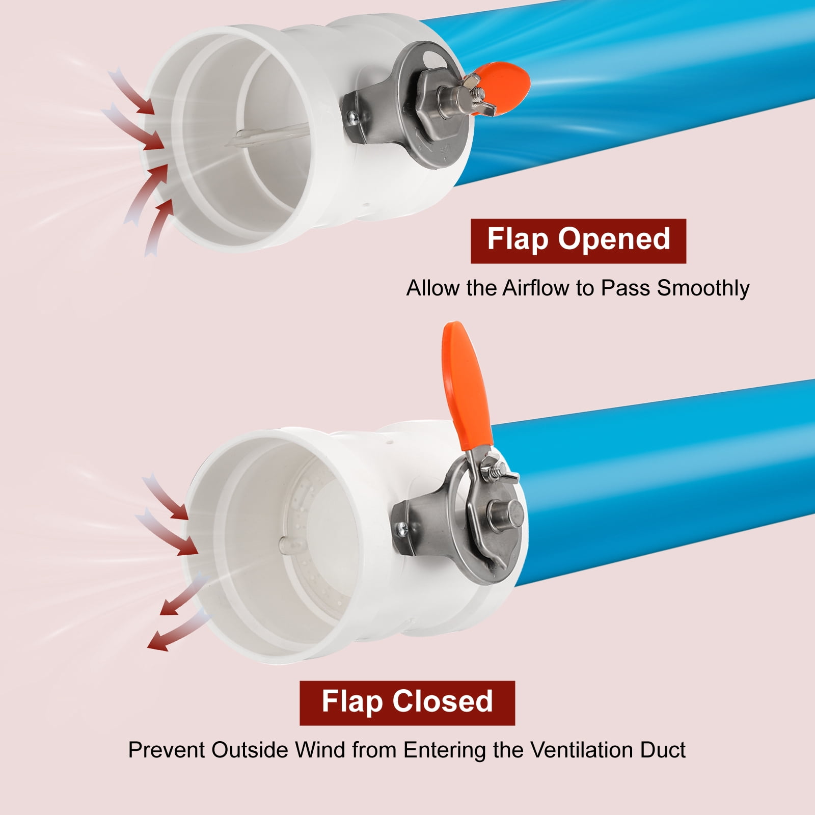 Uxcell 4" HVAC Duct Manual Volume Damper, Adjustment Airflow Backdraft Damper, White