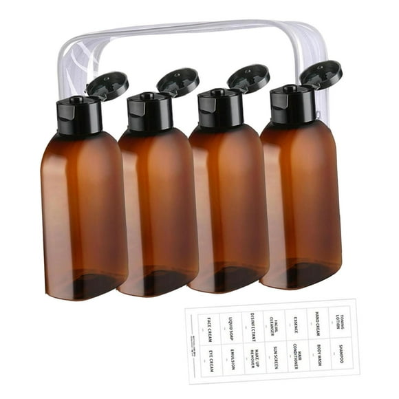 4 botellas de viaje para artículos de tocador, contenedores de viaje portátiles de 100 ml, a prueba de fugas para loción y artículos de tocador. Marrón