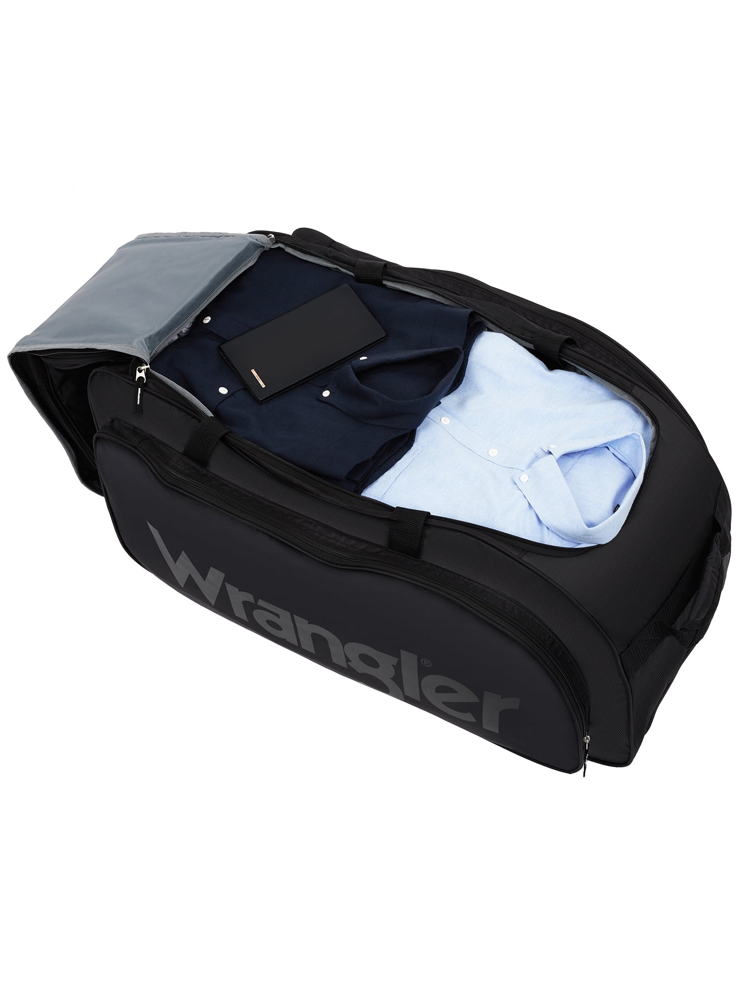 Wrangler 30” Multi-Pocket Rolling Duffel with Telescopic Handle, Black