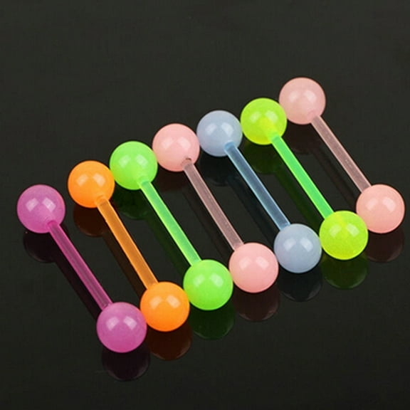 Ayyufe Pack Of 7 Body Piercing Luminous Glow Acrylic Tongue Rings Nose Barbell Bars