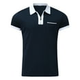 thumbnail image 3 of Charmgo Mens T-shirts Clearance, Men Summer Solid Print T Shirt Turn Down Collar Short Sleeve Tops Golf Shirts for Men, Polo Shirts for Men Navy L, 3 of 4