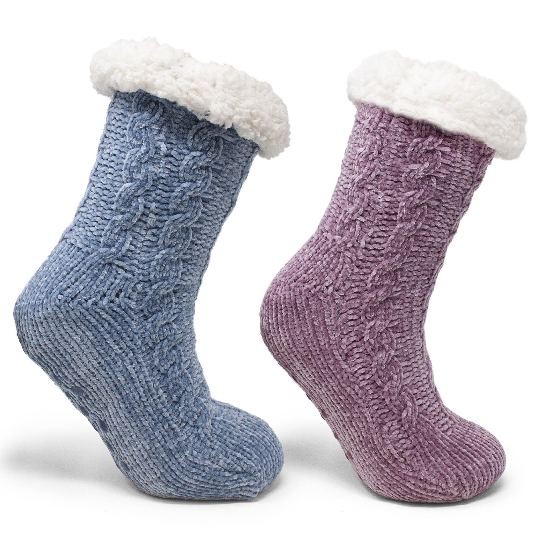 Women's Sherpa Lined Chenille Slipper Socks with AntiSkid Grippers