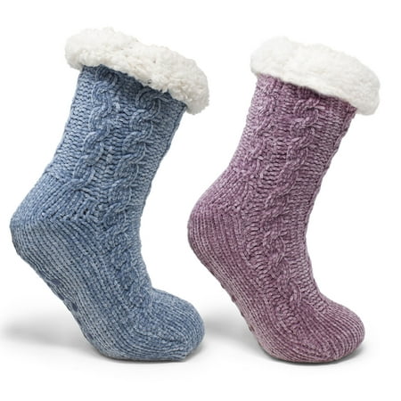 Women's Sherpa Lined Chenille Slipper Socks with Anti-Skid Grippers ...