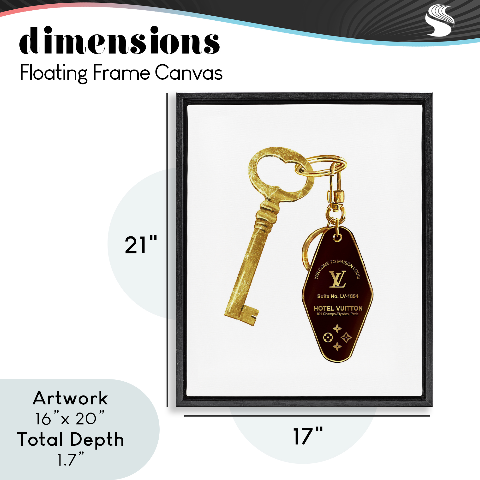 Glam Gold Key Fashion Black Framed Floater Canvas Wall Art, design by Ziwei Li
