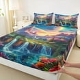 thumbnail image 3 of Manfei Pink Purple Floral Bed Sheets,Kawaii Flowers Blossom King Sheets,Narural Waterfall Orange Sunset Sheet Set For Girls,Breathable Home Decor,4-Piece, 3 of 7