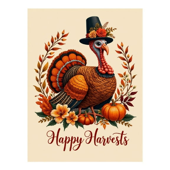 Diamond Art Kit for Adults, Autumn Turkey Hat Pumpkins Flowers Diamond Painting for Adults Beginners, 5D DIY Diamond Art Painting Kits, Colorful Diamond Painting Craft for Home Decor 12x16