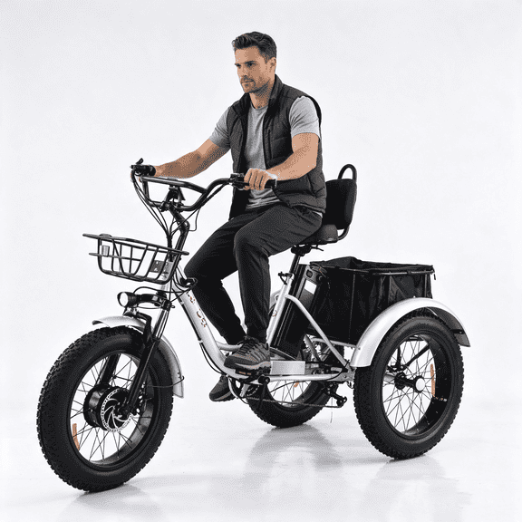 Electric Tricycle for Adults, 20"x4.0 Fat Tire 3-Wheel Ebike, 500W/1000W Motor, 48V 15Ah Battery, Dual Basket