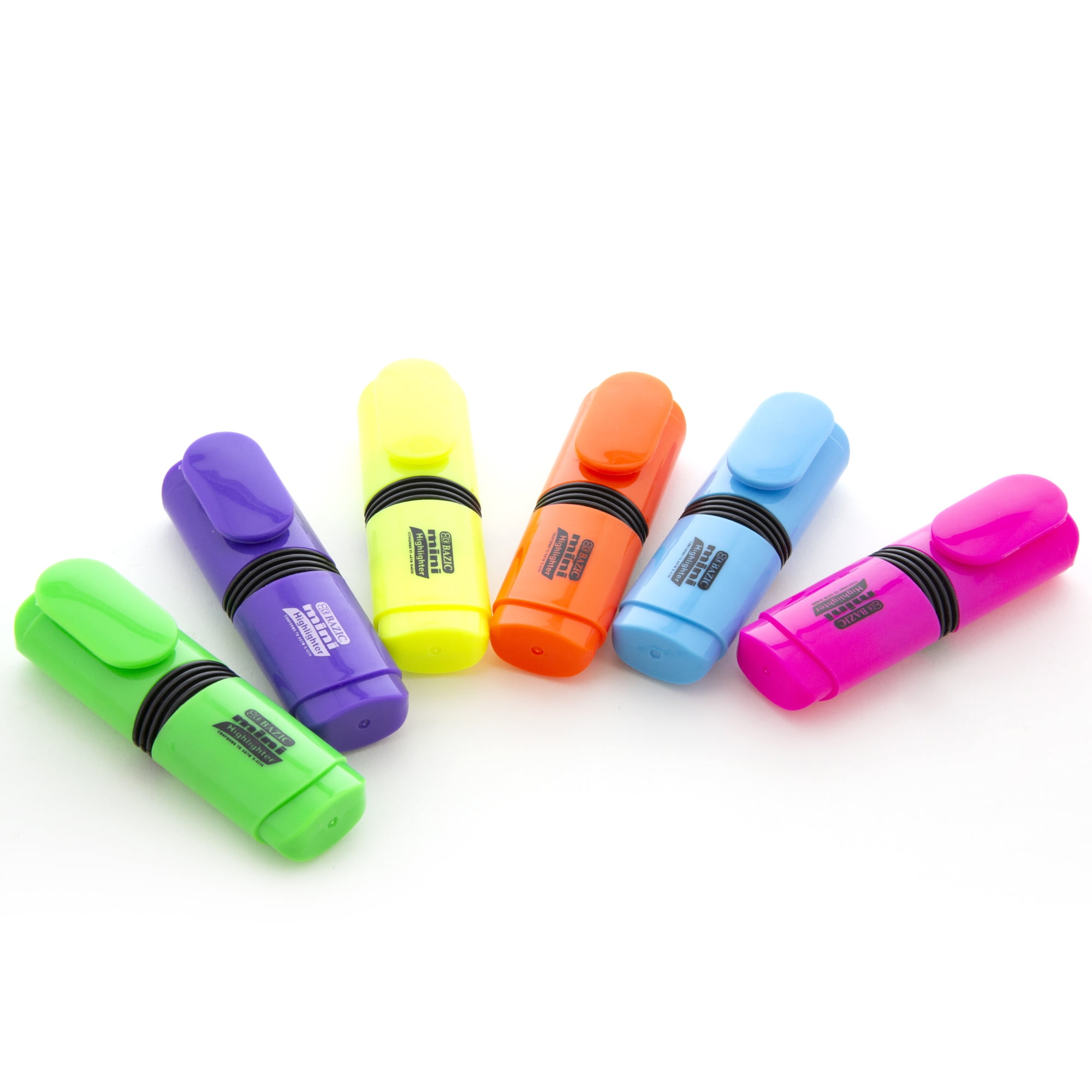 BAZIC Mini Highlighter w/ Pocket Clip, Assorted Color Chisel Tip Marker (4/Pack), 24-Packs