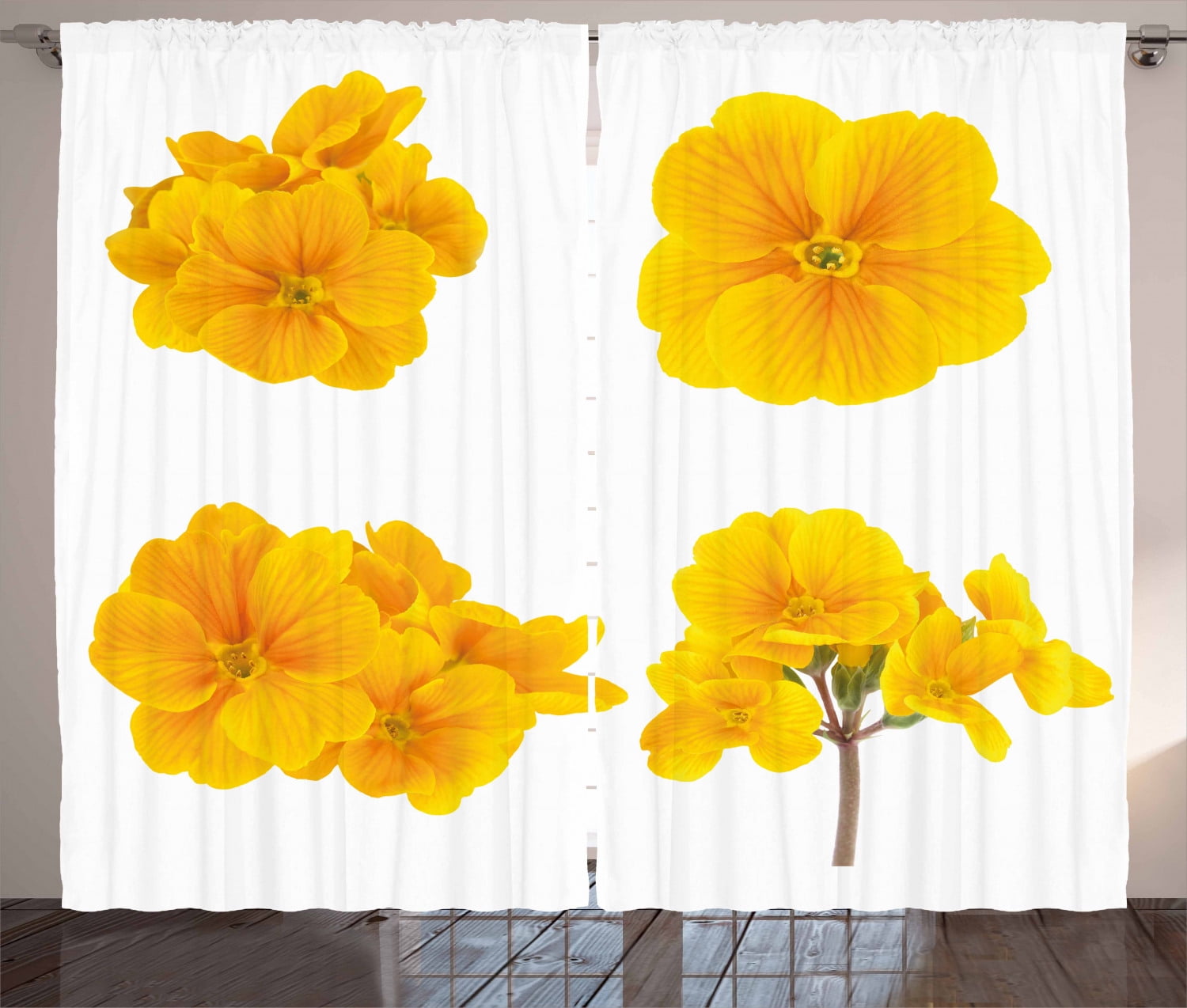 Yellow Flower Curtains 2 Panels Set, Gardening Themed Collection with
