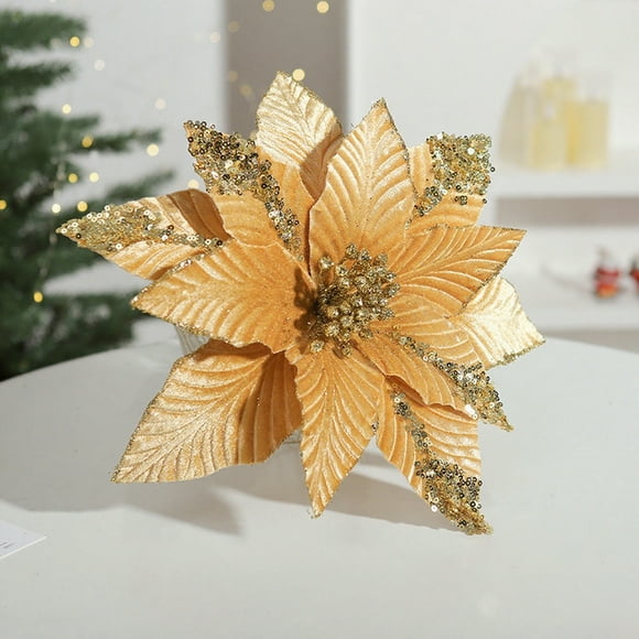 Flor desequin dorado,Christmas flower decorativa,31cm flower simulation,sequin gold velvet style,high-end flower decor,Gold simulation flower,Christmas tree decoration,party decorativa,office home