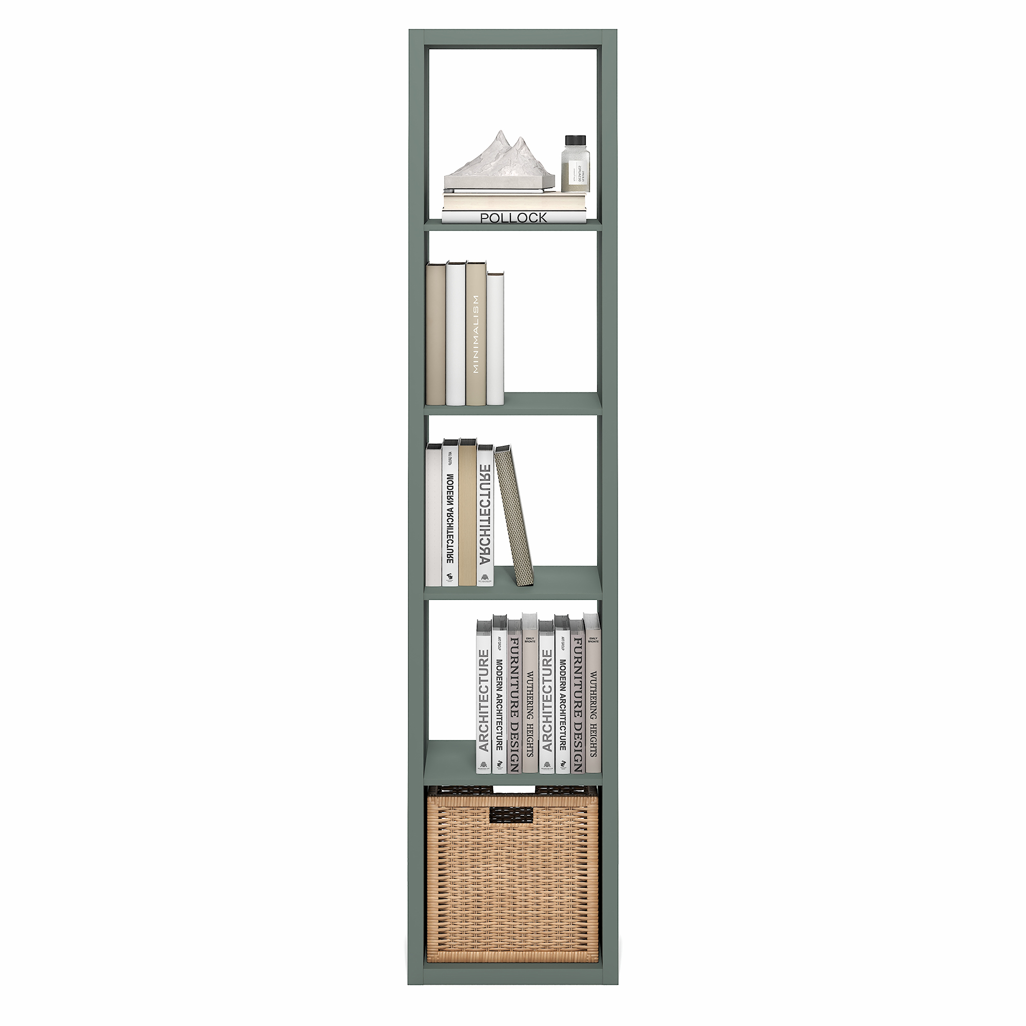 Furinno CUBICLE Book Shelf, 5-Cube Vertical Thick Frame Bookshelf, Horizontally & Vertically Reversible Bookcase with Open Back, 14.6 x 15.9 x 72, for Living Room, Bedroom, Home Office, Sage Green