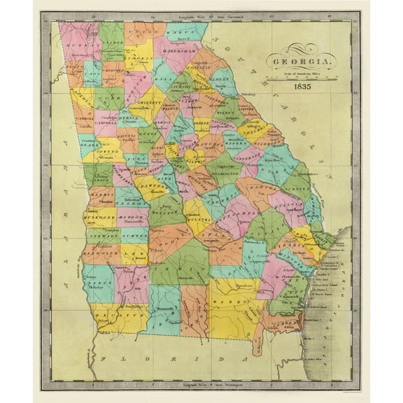 Historic State Map - Georgia - Burr 1835 - Vintage Wall Art