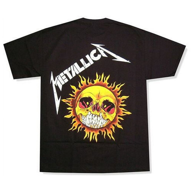 Metallica flaming 2025 skull t shirt