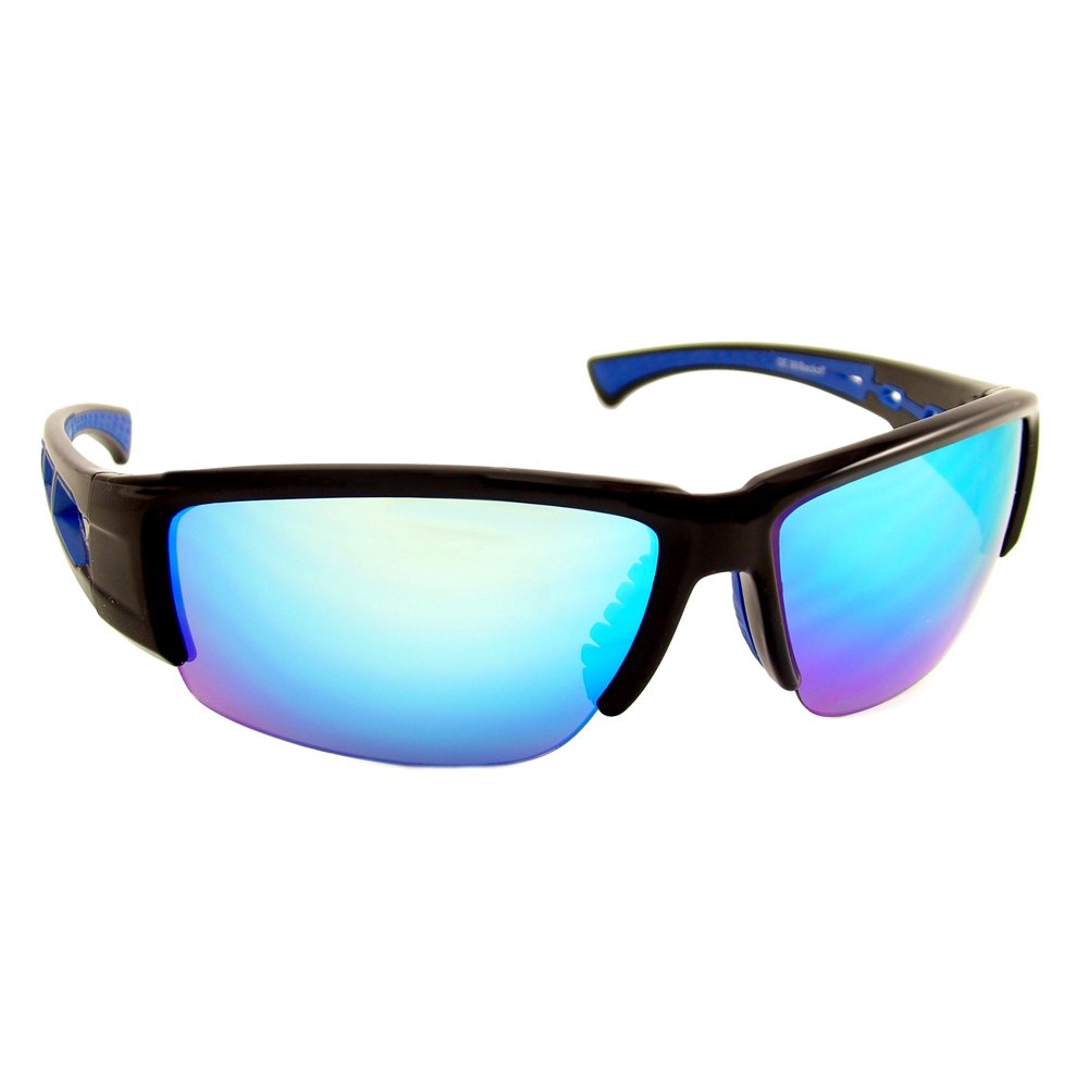 Optic Edge Backoff Shiny Matte Black Frame and Ice Blue Mirror Lens