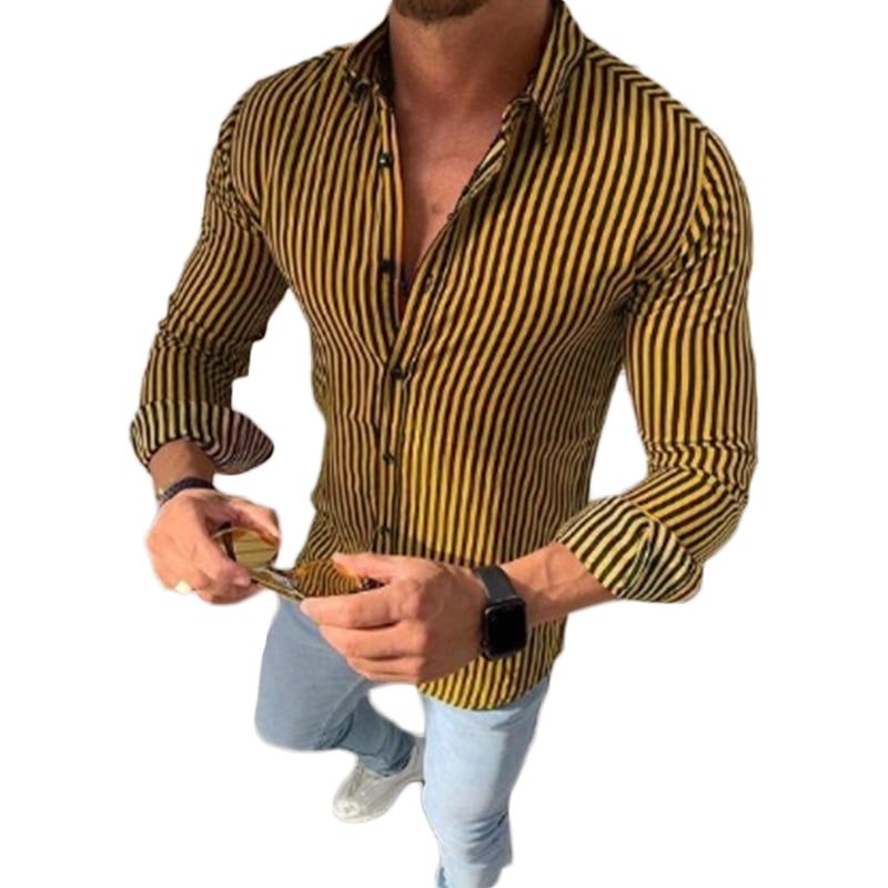 yellow striped button up shirt mens