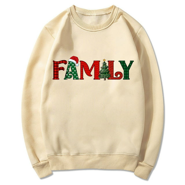 EGNMCR Chandail en Molleton de Noël pour Femmes Col Rond Couleur Unie Impression Lettre Chandail Manches Longues Chandail à Capuche