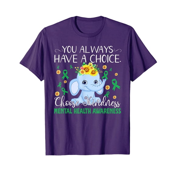 Purple Elephant Kindness Mental Health Awareness T-Shirt for Positive Vibes