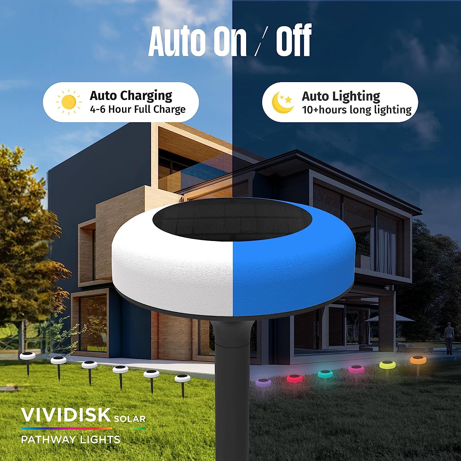 Bell and Howell Color Disk Lights Solar Pathway LED Lights Auto On/Off Solar Outdoor Lights