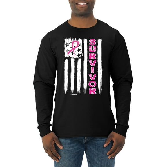 Survivor Awareness Flag Awareness Mens Long Sleeve Shirt, Black, Small