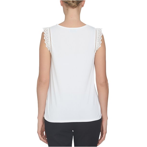 Blusa CeCe Blusa de punto con volantes y ojales blanca mediana