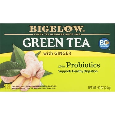 Bigelow Green Tea with Ginger Plus Probiotics Green Tea Bags, 18 Count