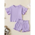 thumbnail image 2 of CIYCuIT Toddler Baby Girls Summer Solid Color Outfits Ribbed Short Sleeve T-shirt Casual Elastic Waist Shorts 2Pcs Infant Cute Short Pants Sets, 2 of 9
