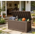 thumbnail image 2 of KAMEROUT 100 Gallon Resin Deck Box, Package Delivery Box with Lockable Lid, Waterproof Outdoor Storage Box For Garden Tools, Patio Cushions, Brown, 2 of 7