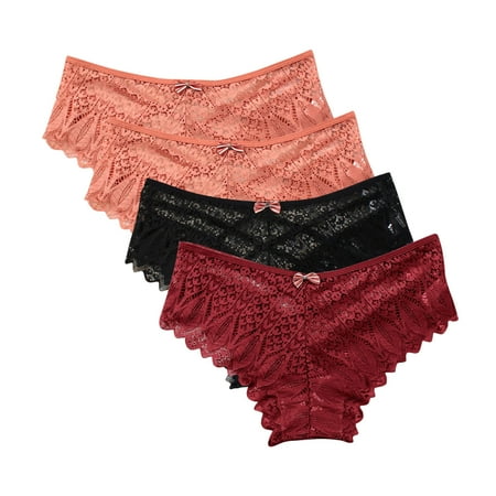 Panties for Women Pack Lingerie G-string Lace Briefs Underwear Panties T String Thongs Knick 4pc Women s Breathable Underwear Wine XXXXL