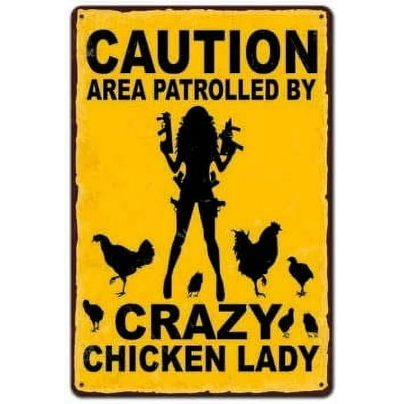 Forest Park Warning Sign Metal Tin Sign Caution Area patrolled by Crazy Chicken Lady Pub Home Vintage 8x12 inch