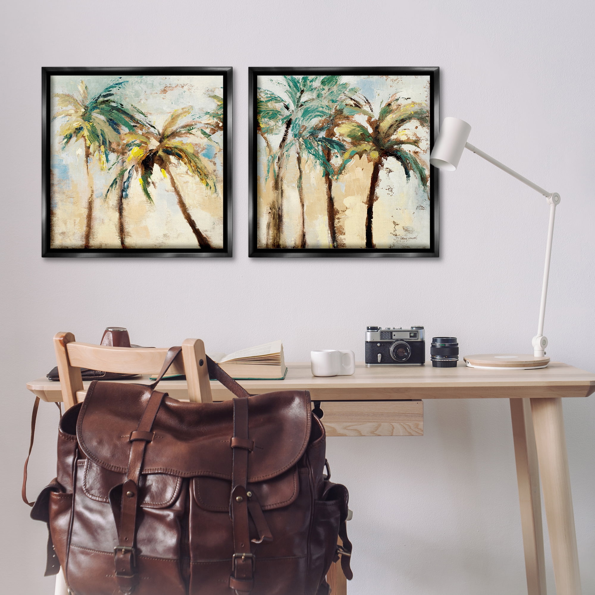 Stupell Industries Abstract Palm Trees Abstract Painting Black Floater Framed Canvas Art Print Wall Art, 25 x 25, Set of 2