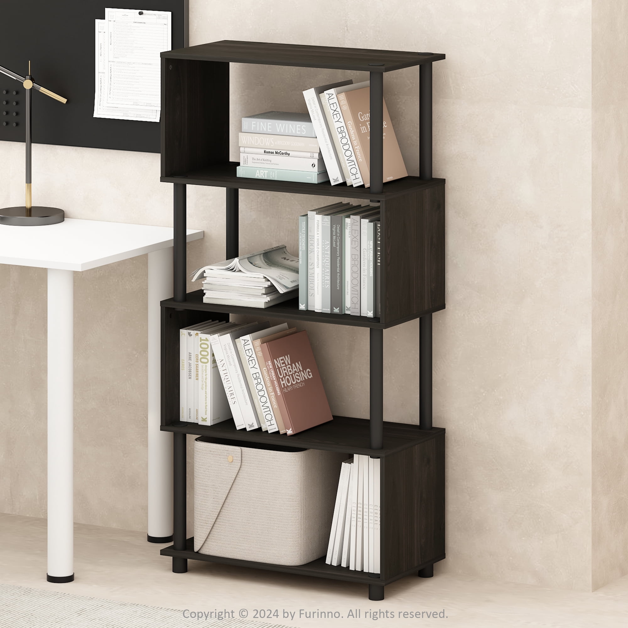 Furinno Reed 5-Tier S-Shaped Bookcase  Bookshelf  Espresso