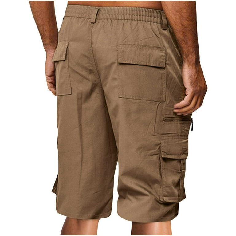 cllios Mens Elastic Waist Cargo Shorts Straight Lived-in Ripstop